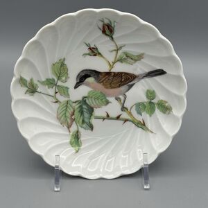 Vtg Haviland Limoges France Trinket Dish Pie Grieche Shrike Bird Rose Buds 5"Dia